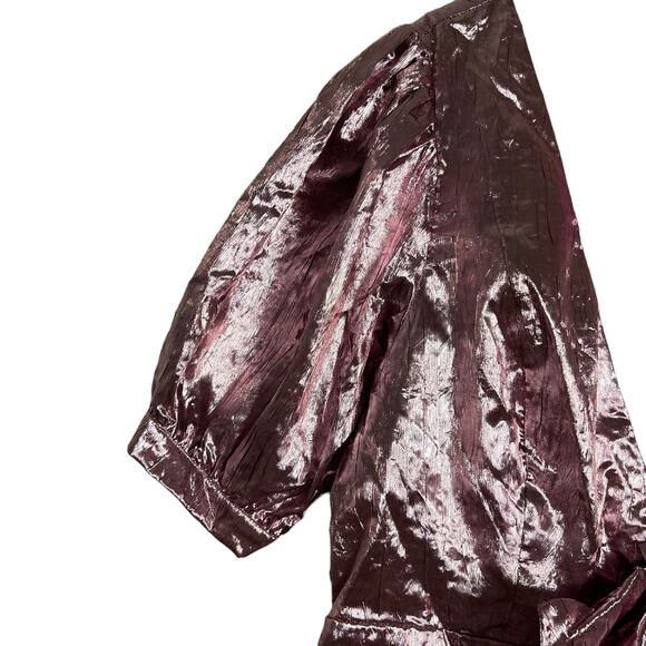 LoveShackFancy Pink Metallic Gabriella Lame Puff Sleeve Bow Mini Dress Size L - Picture 4 of 13